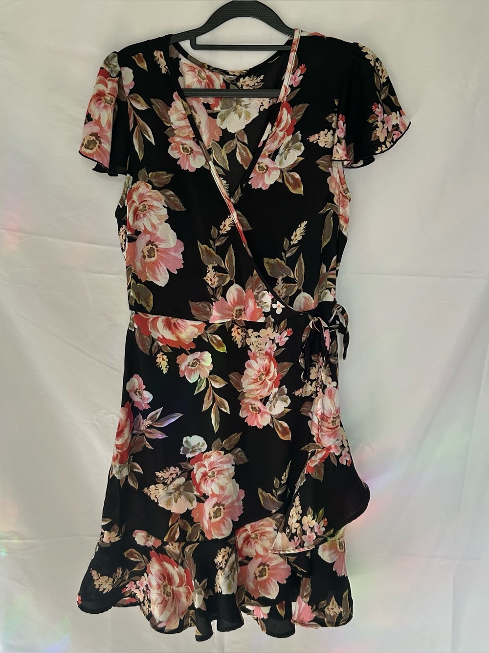 Chic Floral High Low Dress - Black and Pink
